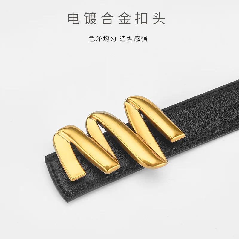 

Luxury New Genuine Leather Women's Fashion M Letter Button Head Cowhide Belt Versatile Casual Jeans Black Belt