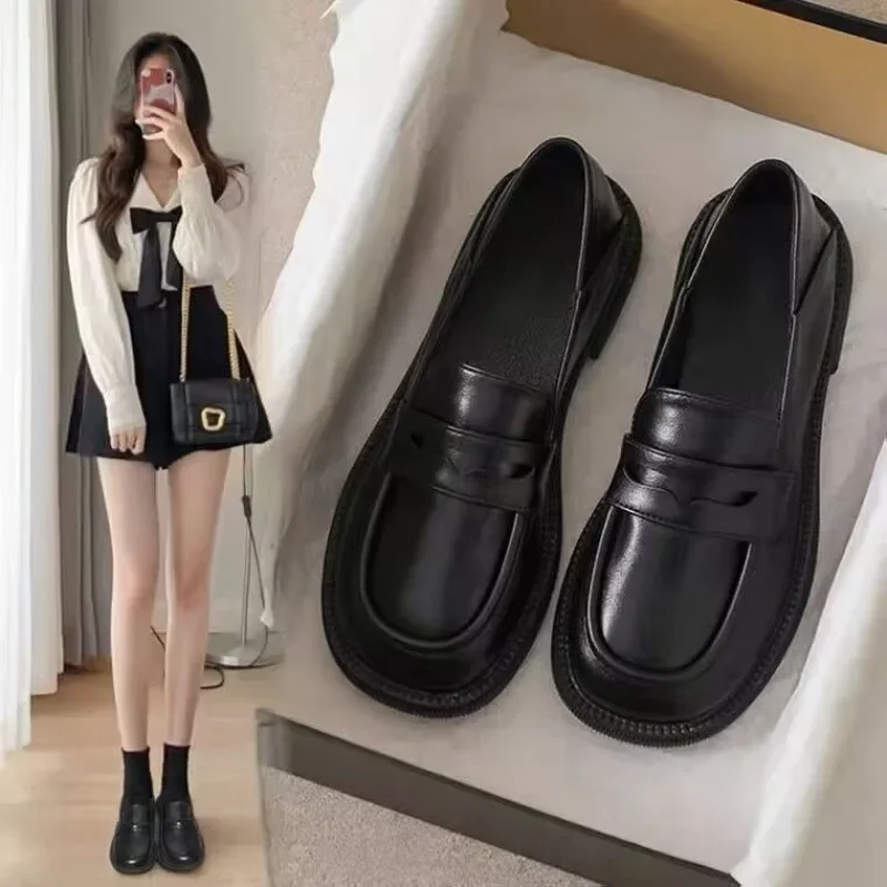 Zapatos de mujer de cuero genuino suave estilo británico zapatos planos de cabeza ancha estudiante estilo japonés Jk zapatos de verano talla 41-43