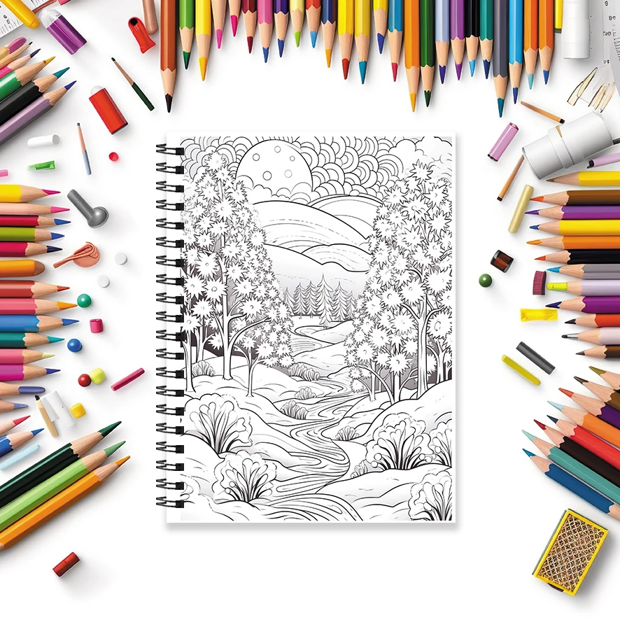 Stunning Landscapes Adult Coloring Book - 8.3 x 11.2 Inch 32 Page Coloring Book - Helps Reduce Stress and Ease Emotions