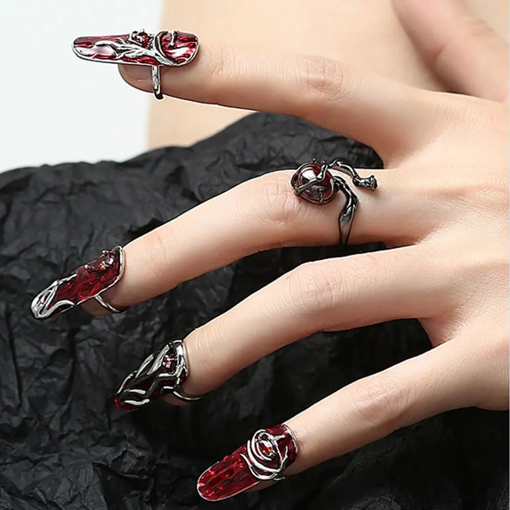 Flower Unique Finger Cot Valentine's Day Gift Alloy Finger Rings Fairy Ring Women Jewelry Accessories Nail Art Ring Nail Ring