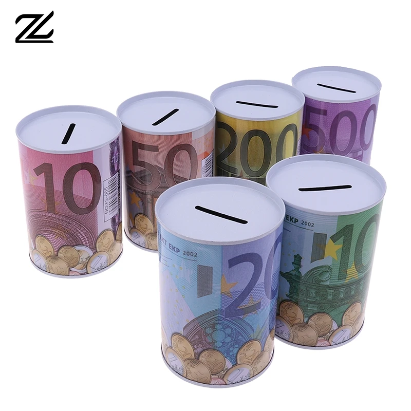 Euro Dollar Money Box Safe Cylinder Piggy Bank Banks For Coins Deposit Boxes