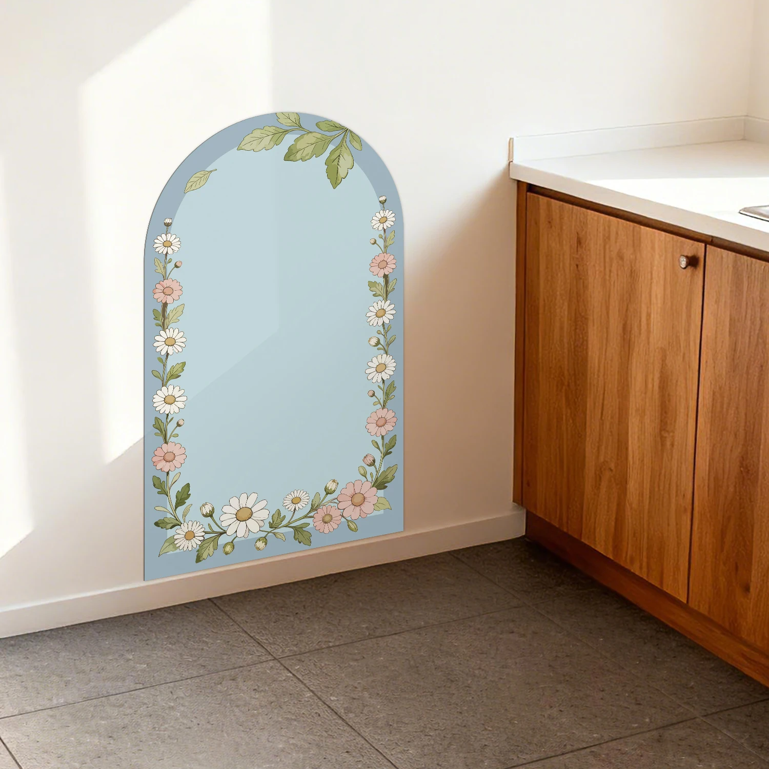 Vintage Flower Border Magnetic Whiteboard Sticker, Self-Adhesive Dry Erase Board 80/90/100cm
