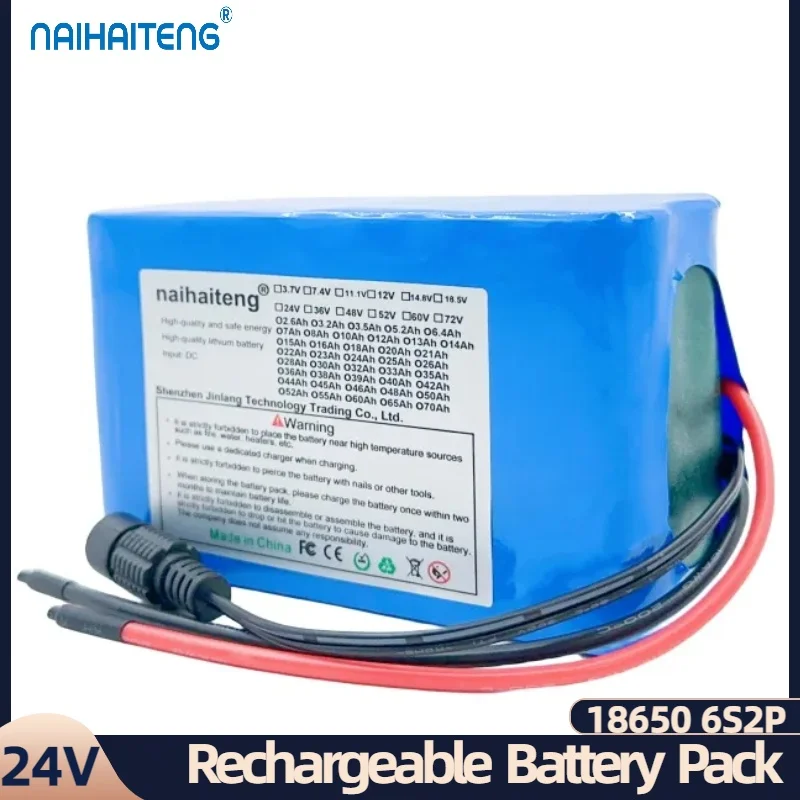 24V 5.2AH 6.4AH 18650 6S2P Rechargeable Li-ion Battery Pack Outdoor Power Supply For Below 500W Converting Bicycles Customizable