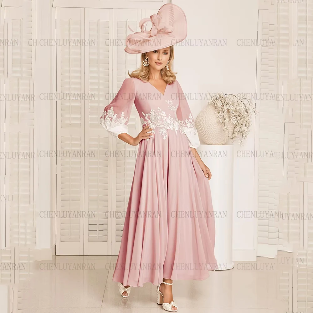 

Charming Pink Mother of Bride Dresses with Lace 3/4 Sleeve Beach Wedding Party Dresses for Women 2025 Summer GDS980028