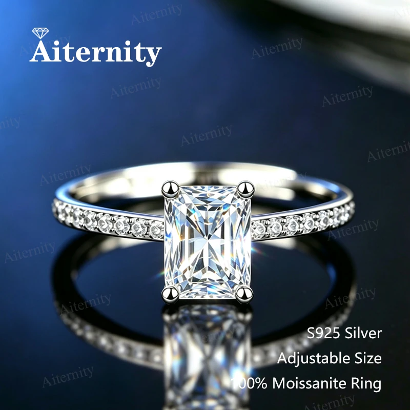GRA-zertifizierte Radiant-Schliff Moissanit-Ringe, D-Farbe, VVS1-Klarheit, S925 Sterling Silber Halo-Ring für Hochzeiten, Partys und den täglichen Gebrauch. – Detail 8