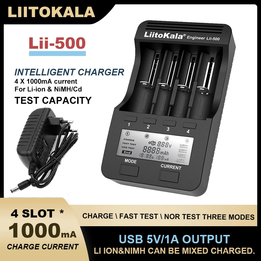 Lii-500 Liitokala Lii-CH2 wielofunkcyjny 18650 LCD 3.7V 1.2V 26650 21700 17355 18350 14500 AA NIMH/CD ładowarka