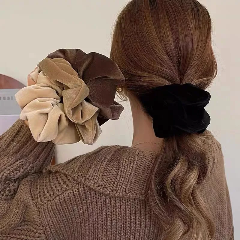 

1-4PCS Women Hair Scrunchies Vintage Velvet Solid Color Hair Loop For Women Ponytail Holder Rubber Bands Hair Accessories
