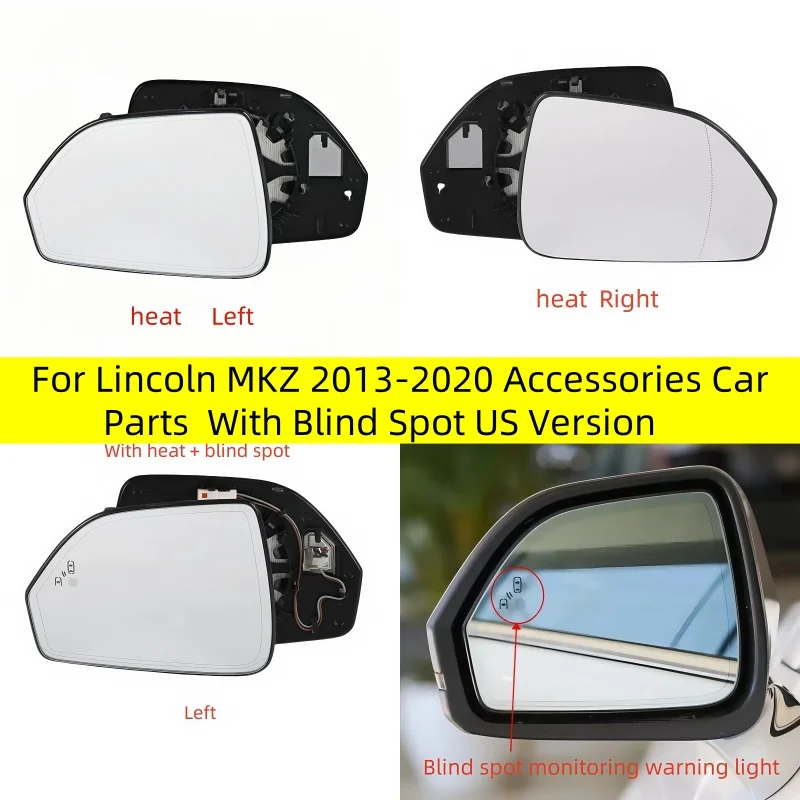 

Heated Side Rearview Mirrors Glass Lens Replacements For Lincoln MKZ 2013-2020 Accessories Car Parts With Blind Spot US Version