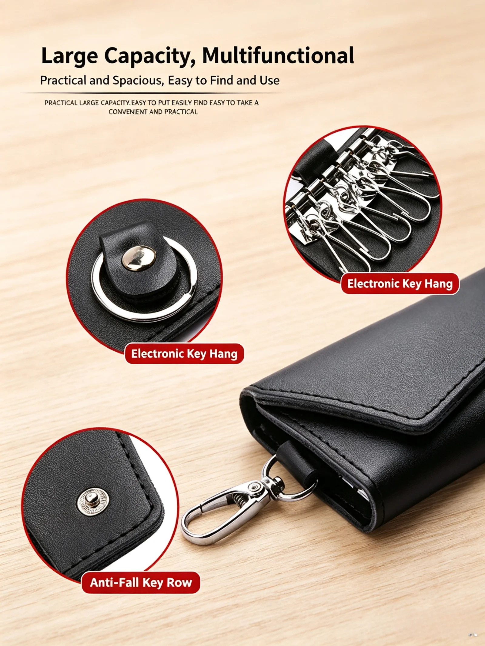 Echtes Leder Schlüsselanhänger Schlüsselhalter Organizer Tasche Autoschlüssel-Geldbörse Haushaltshelfer-Etui Mini-Kartenetui für Männer und Frauen Hochwertiges Geschenk – Detail 4