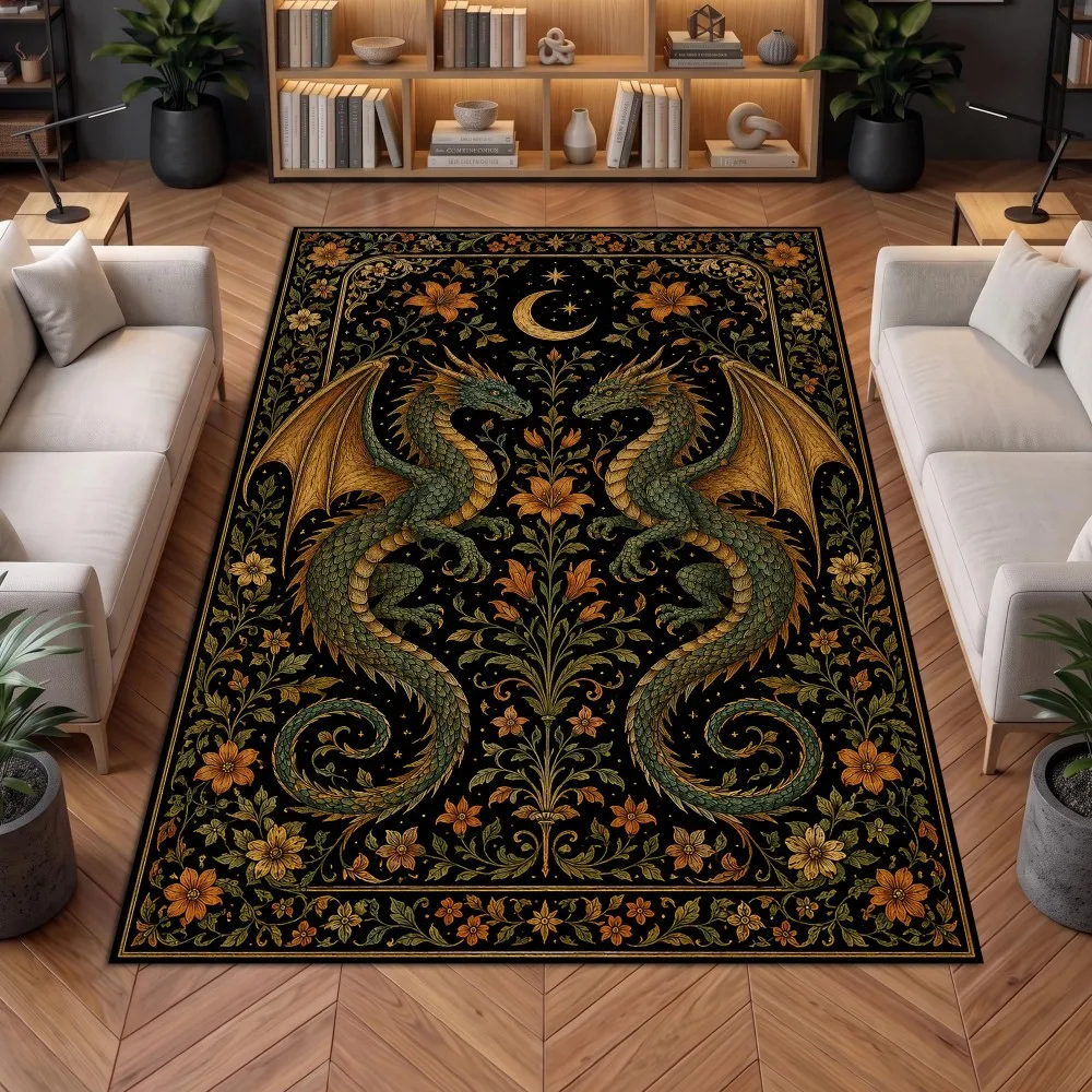 Dragon Large Carpet Vintage William Morris Style Floral Area Rug Non-Slip Washable Floor Mat For Sofa Bedroom Home Decor