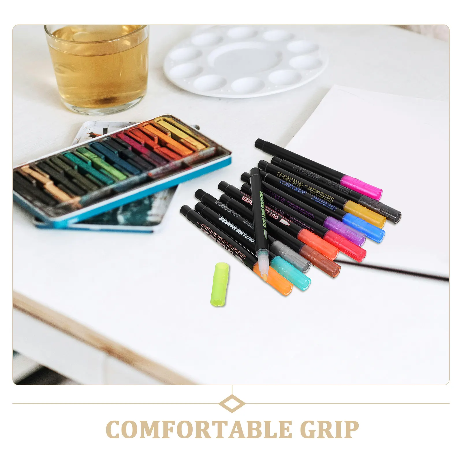 12Pcs Silver Outline Double Line Pens Multicolor Glitter Markers for Sketching Coloring Book Supplies Sparkly Highlighters