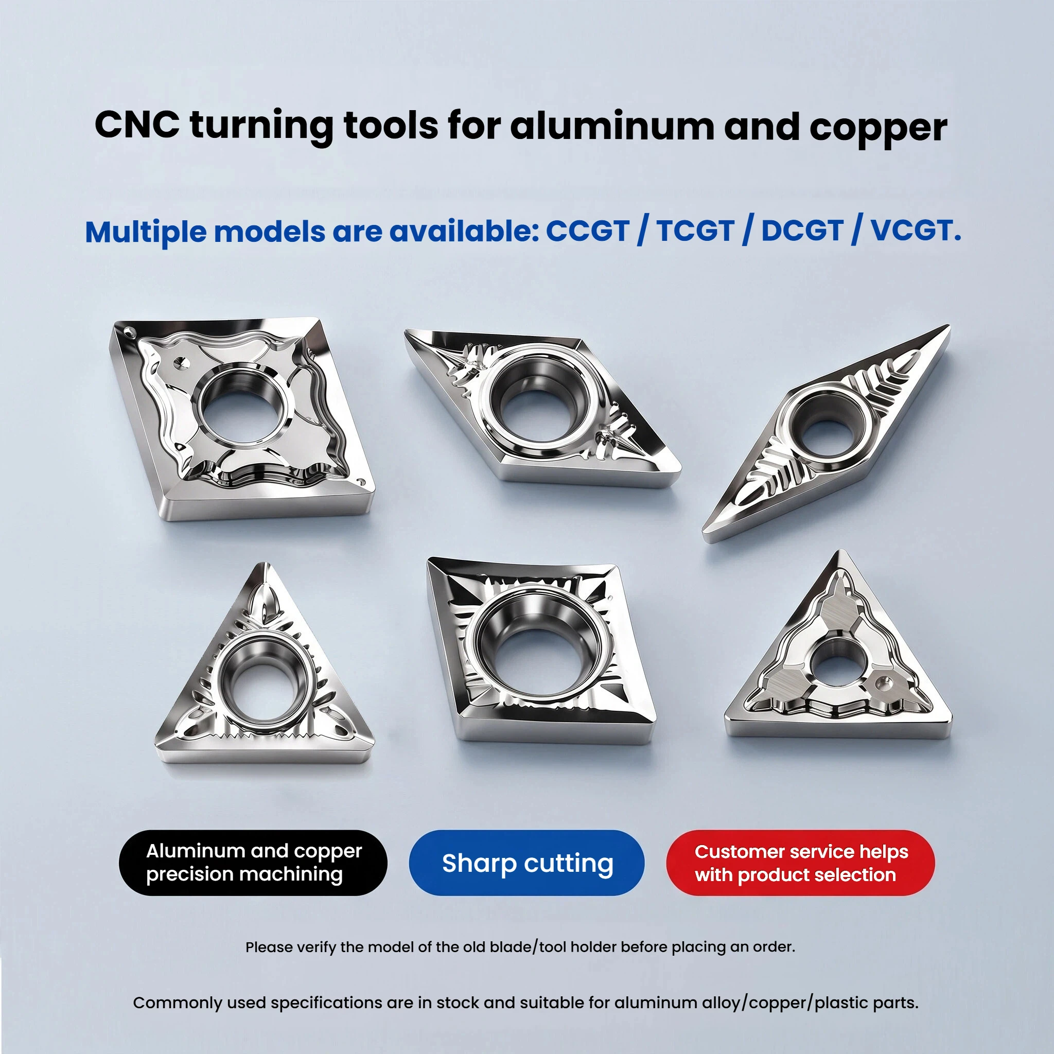 CNC aluminum and copper turning tool inserts: CCGT, TCGT, DCGT, VCGT, WNMG, CNMG, TNMG, VNMG