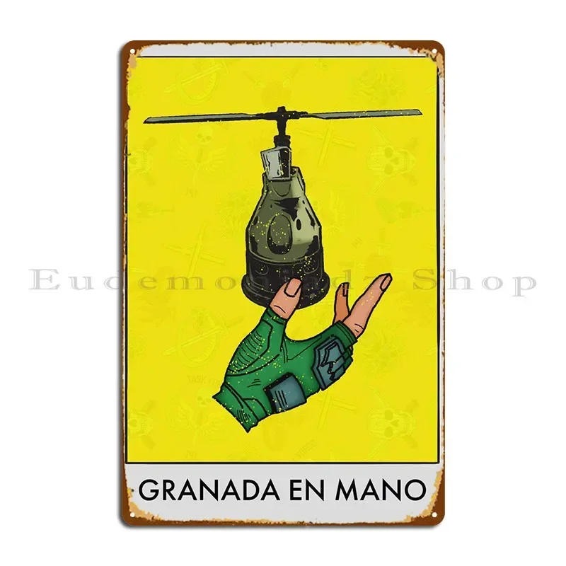 Granada En Mano, Placa Metálica Decorativa Retro para Pared, Letrero de Metal Personalizado con Diseño de Cine