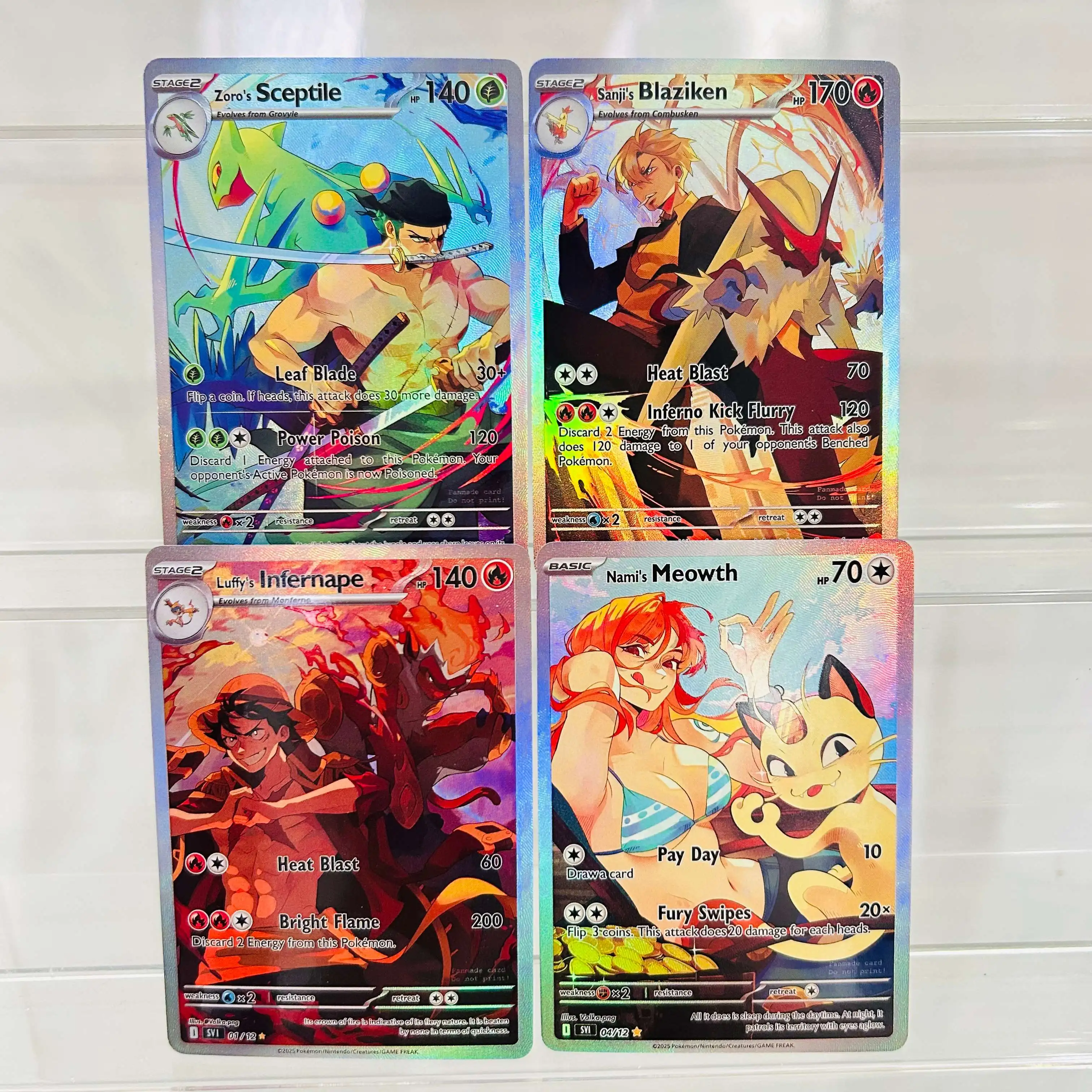 Zoro's Sceptile Sanji's Blaziken Luffy's Infernape Nami's Meowth DIY Foil Texture Nice Condition Premium Anime Collection Cards