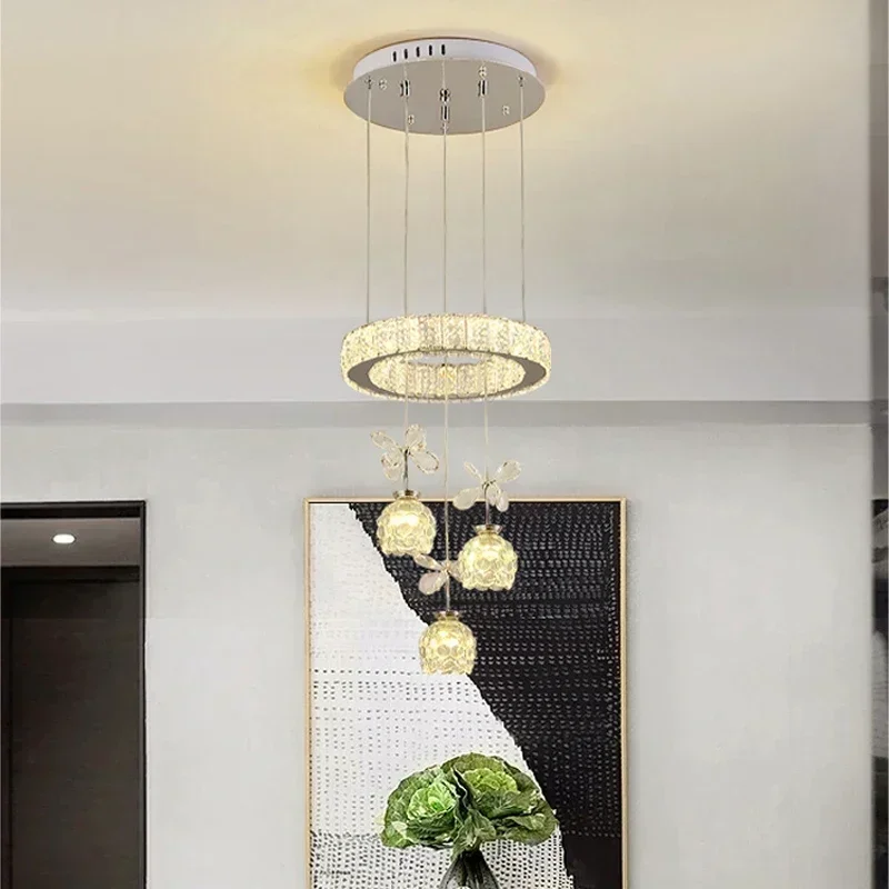 

Petal Led Crystal Modern Ceiling Chandelier for Living Room Bedroom Kitchen Round Chrome Home Decor Hanging Light Lustre Fixture