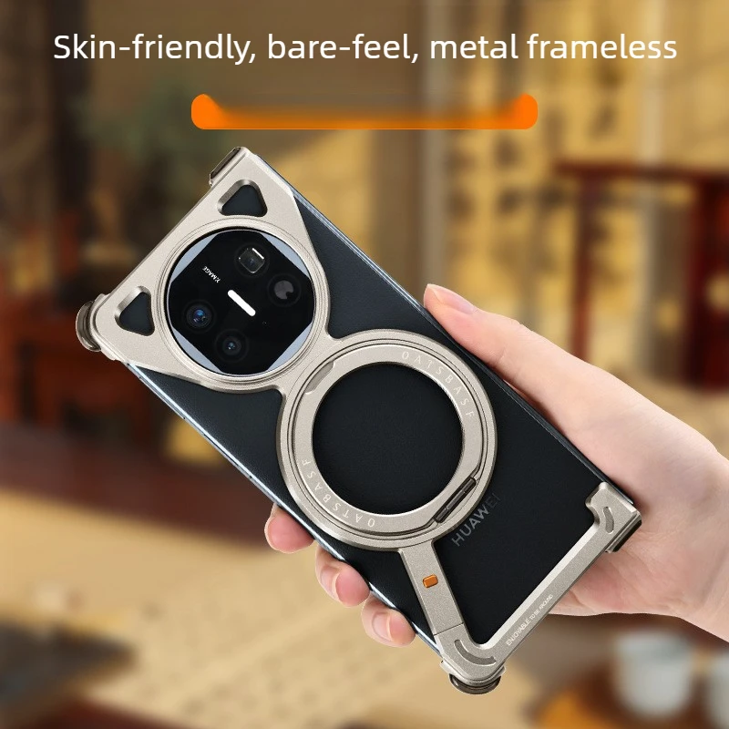 Frameless Phone Case for Foldable Smartphones, 360 Degree Rotating Stand, Ratchet Hinge, Air Cushion Corners, Magnetic Charging
