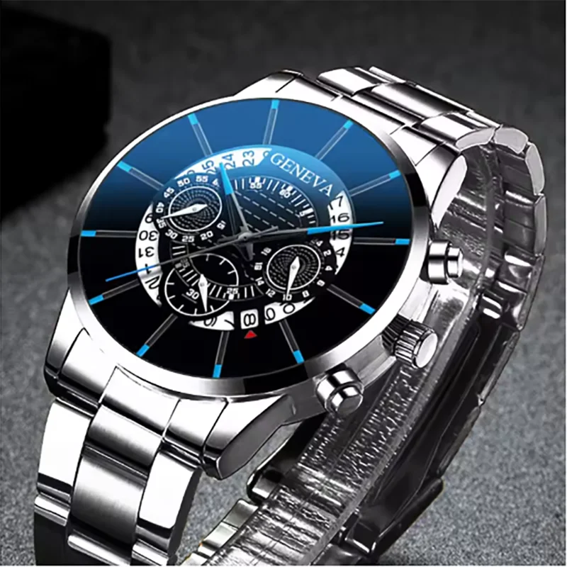 مجموعة واحدة من ساعة كوارتز رجالية من Fashion Elite تتضمن أساور القلائد المطابقة توقيت دقيق وإكسسوارات الهيب هوب العصرية