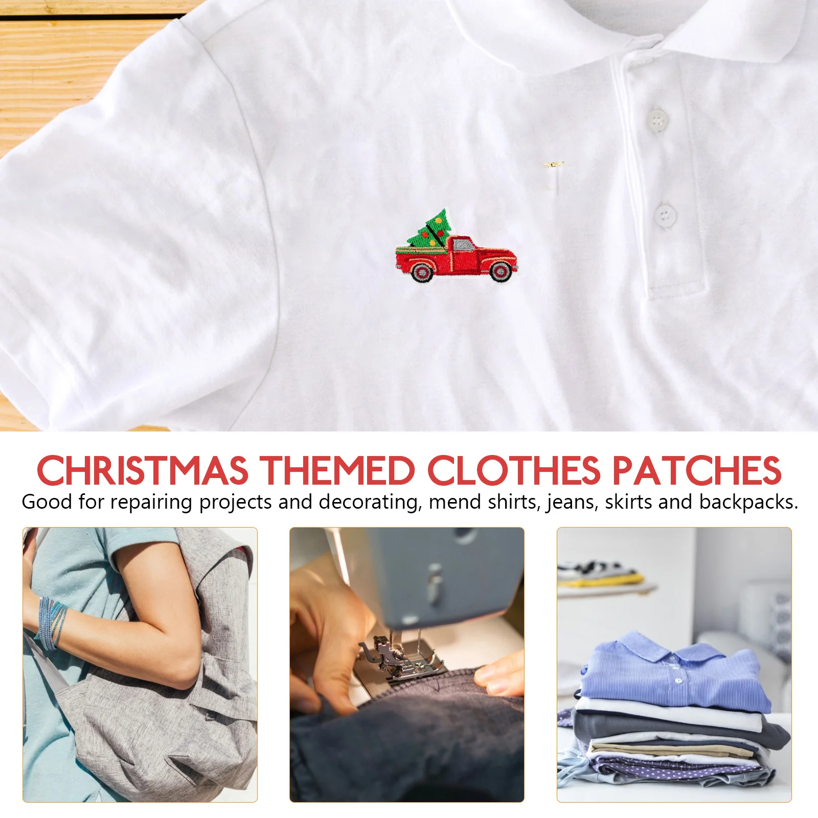 

6pcs Christmas Tree Patches Iron On Clothing Repairing Multi-Function Polyester Patches Xmas Design Appliques For Jackets