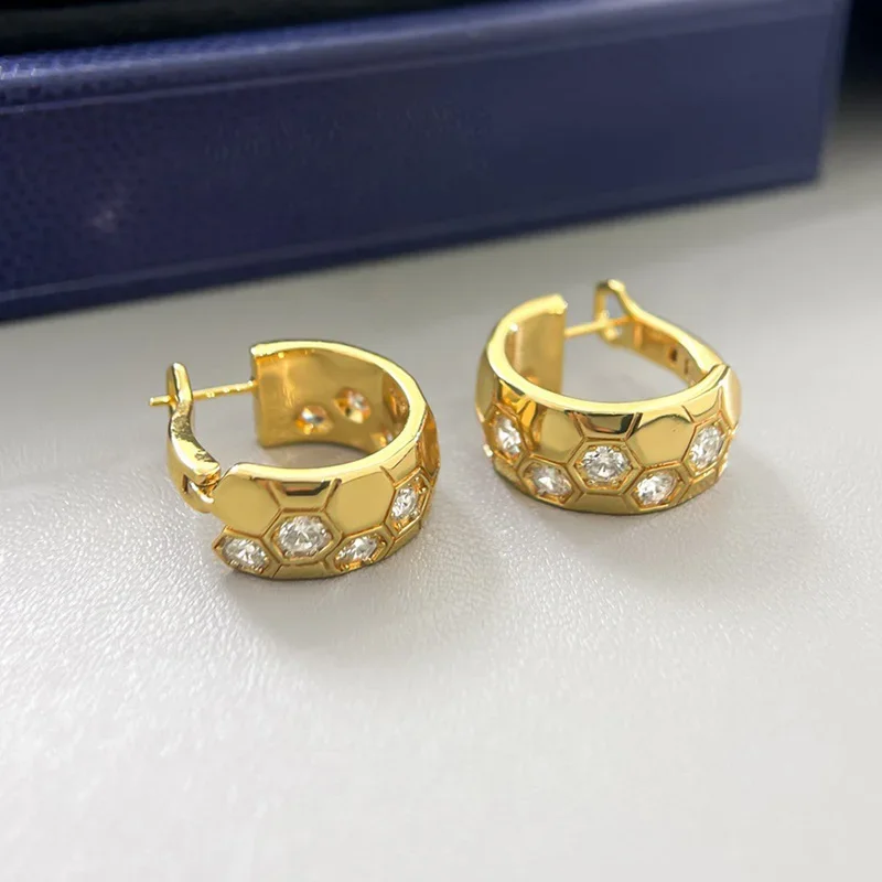 

925 Sterling Silver Honeycomb AAA Zirconia Hoop Earrings For Women Fine Jewelry