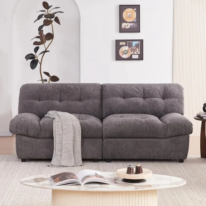 

80" Chenille Sofa, Deep Seat Loveseat with Solid Wood Frame, Modern Comfy Couch for Small Living Spaces