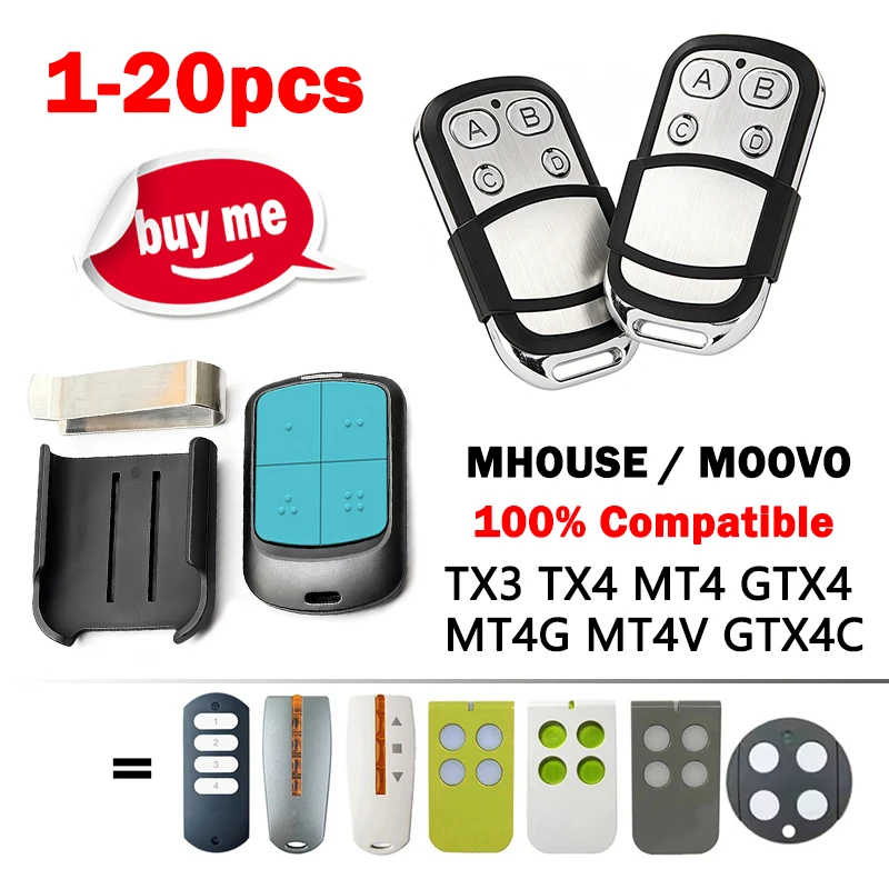 Compatible MHOUSE MOOVO MT4 MT4V MT4G TX4 GTX4 GTX4C Gate Remote Control 433.92MHz MHOUSE MOOVO Garage Remote Control Opener