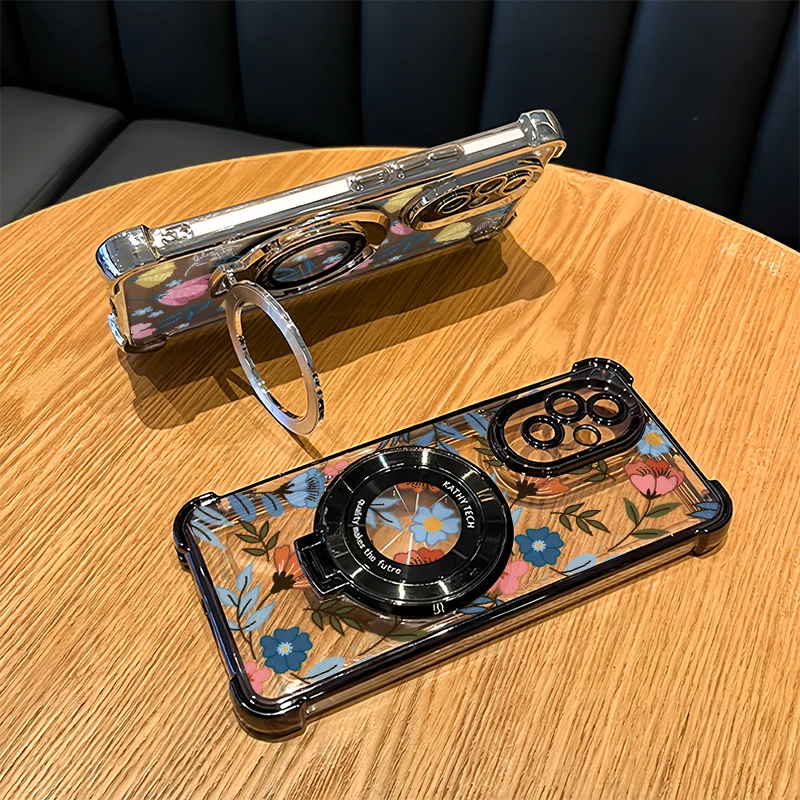 Honor 600 Lite Flower Painting Phone Case For Honor Play 60 Plus 10 400 200 Smart 50 Luxury Bracket Plating Shockproof Cover