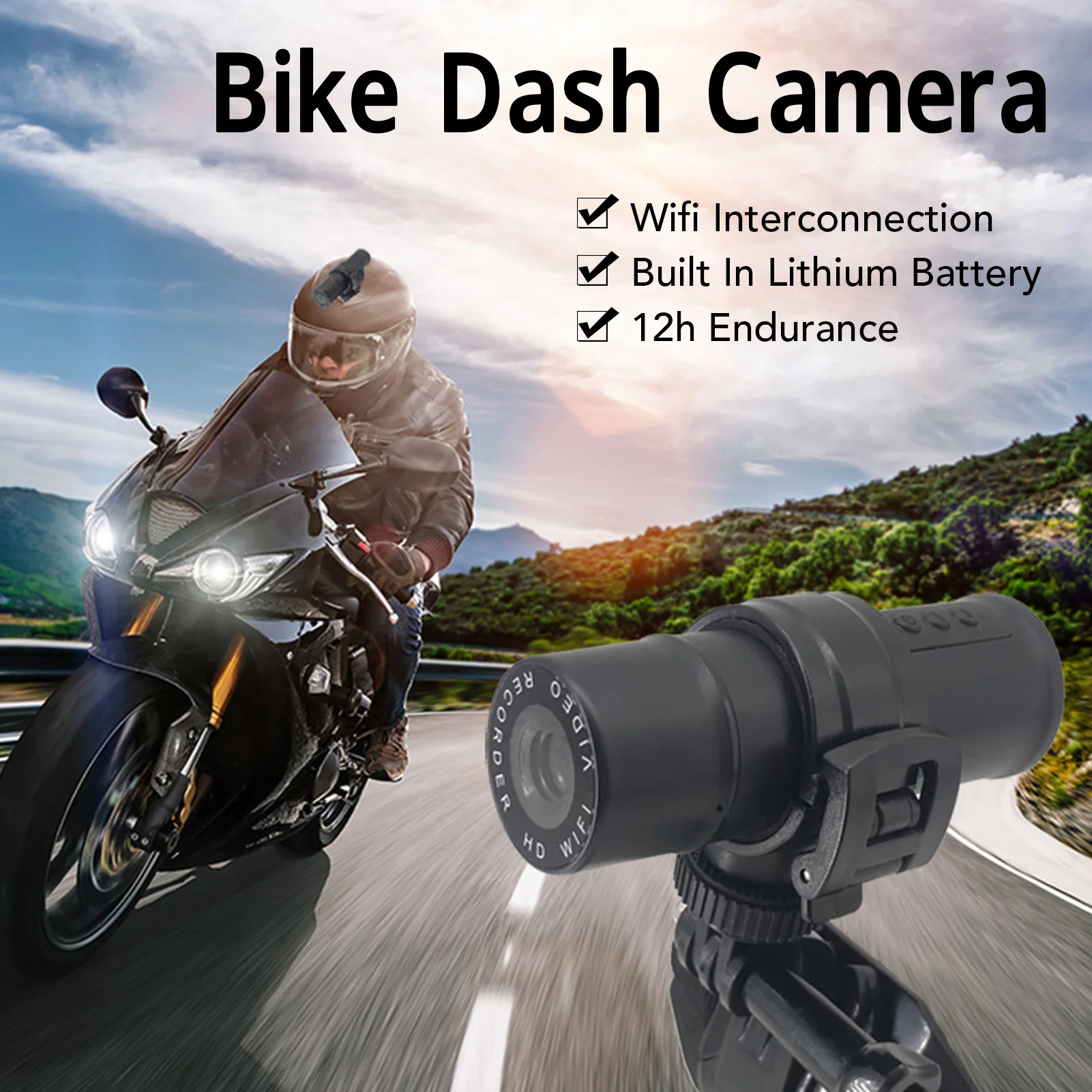 

Dash Cam 1080P Helmet Camera 120 Degree Wide Angle Wifi Mini Outdoor Sport Camera for Bike Motorcycle Motorcycle Helmet Camera