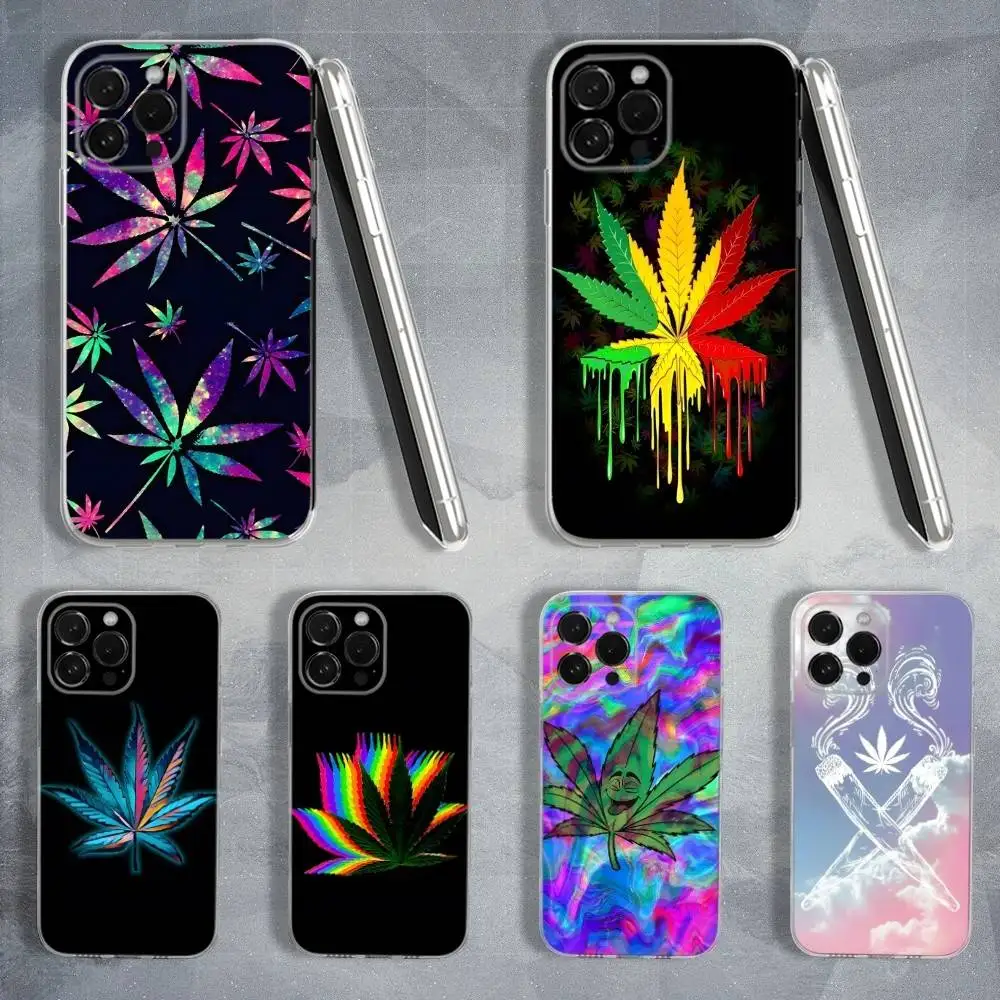 Color Art High Weed telefoonhoesje voor iPhone 16,15,14,13,12,11 Pro,Max,Plus,X,XS,XR,SE,Mini transparante zachte hoes