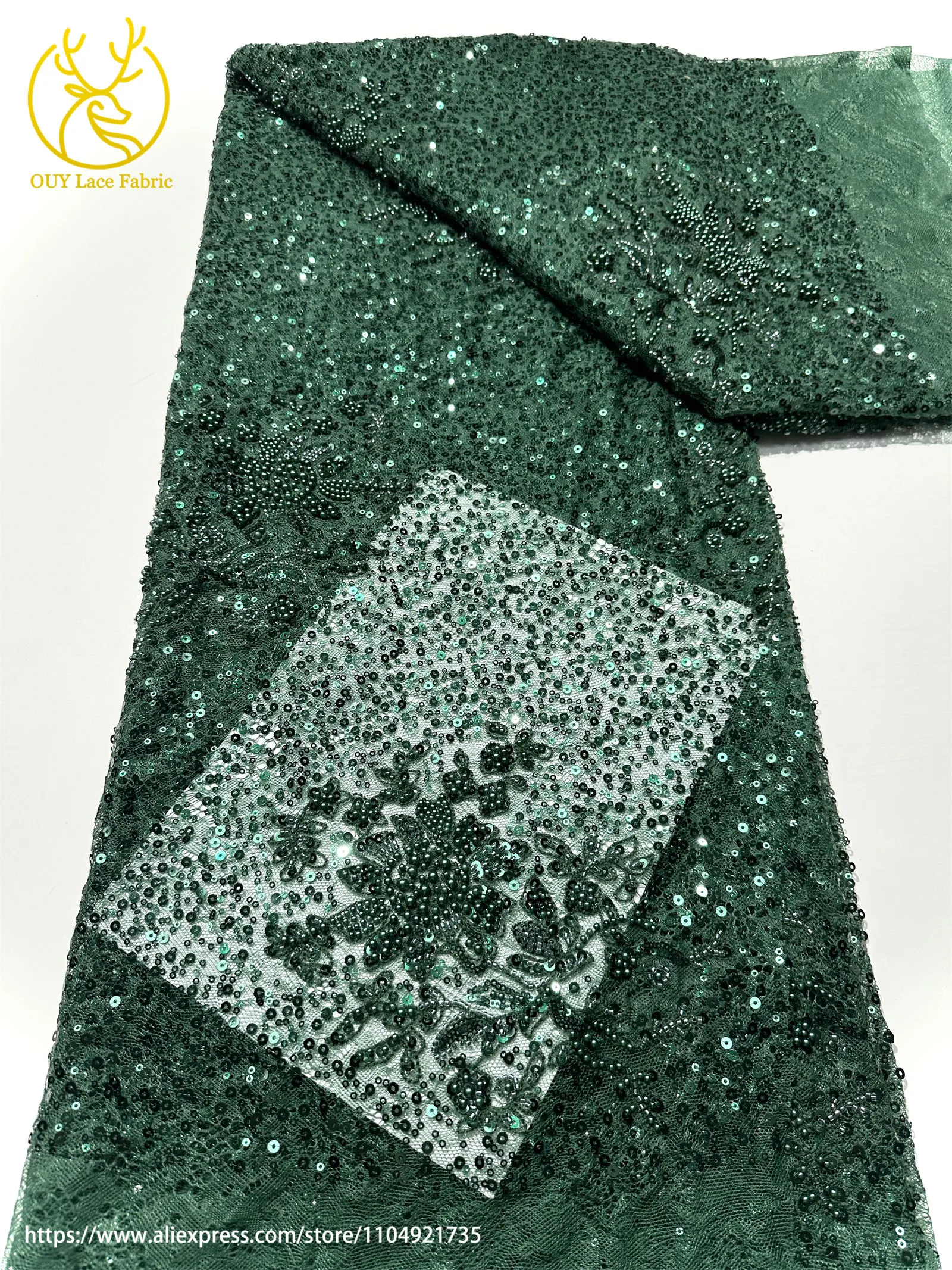 Luxuriöser afrikanischer Perlen-Mesh-Stickerei-Spitzenstoff für Damen-Partykleider 2026 – Nigerianische französische Pailletten-Spitzenstoffe zum Nähen – Detail 11
