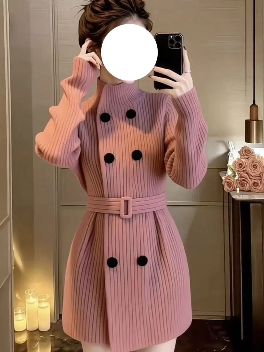 

Fce Lined Winter Faion Ele Petite Waist Cinch Slimming Skirt Women's Korean Sle Long Sve Mid-Length Luxury Look