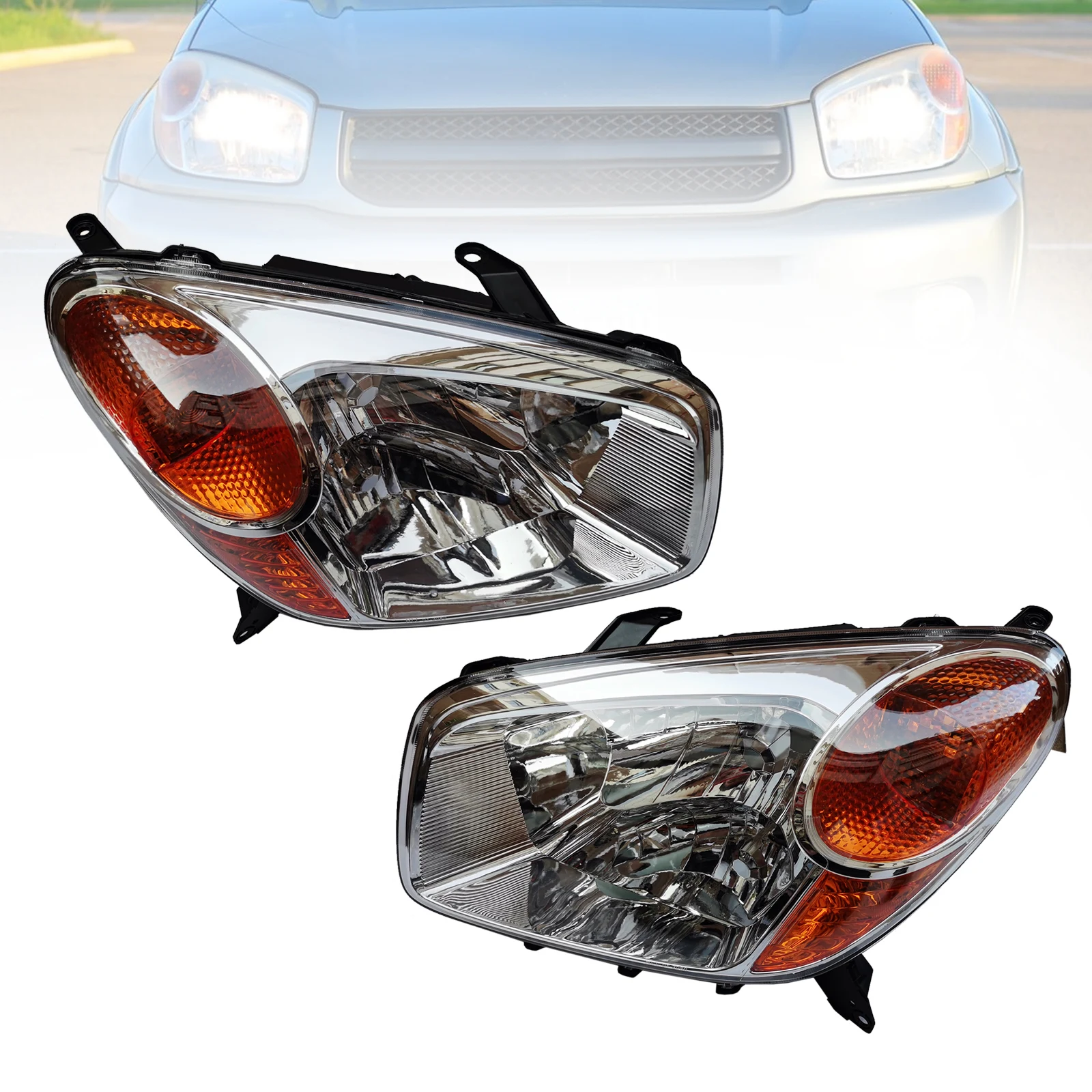 Pair Headlights Durable Left + Right Headlights Fits For 2004-2005 Toyota RAV4 LH & RH Halogen Headlamps Replacement New