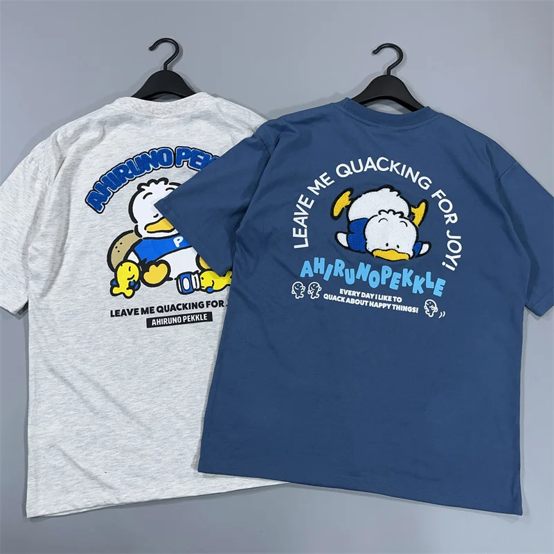 

Japanese-style Front and Back Printed Back Towels, Embroidered Round-neck Short-sleeved, Cartoon Loose Large-sized Men and Women