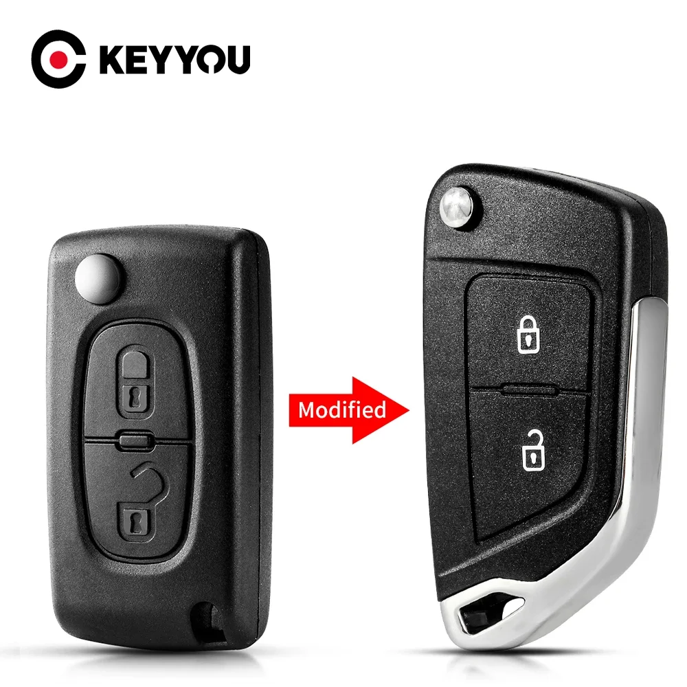 KEYYOU 1 SZTUK 2BUTTONS Do Citroen С2 C4 С3 С5 C6 Do Peugeot 107 207 307 407 306 308 408 Partner CE0523 CE0536 Zmodyfikowany kluczyk samochodowy