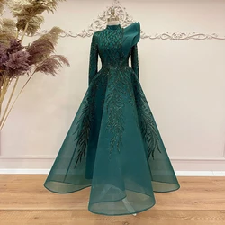 Dubai Muslim Evening Dress Long Sleeves Luxury Celebrity Elegant Formal Occasion Dresses Ankle Length Lace Appliques Party Gown