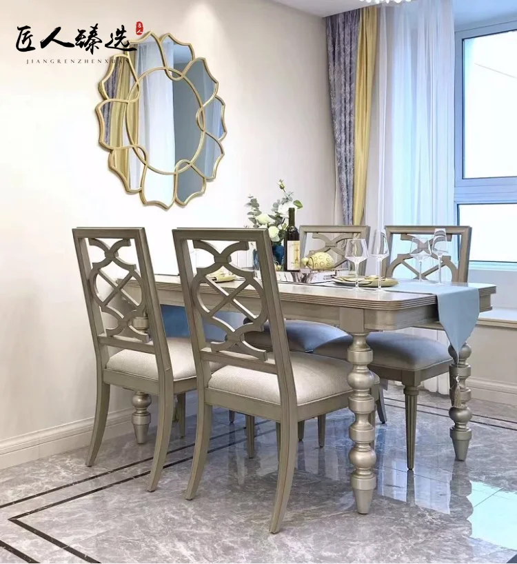 

American light luxury art Mori impression solid wood dining table Meijia rectangular high-grade gray retro icicle dining table a