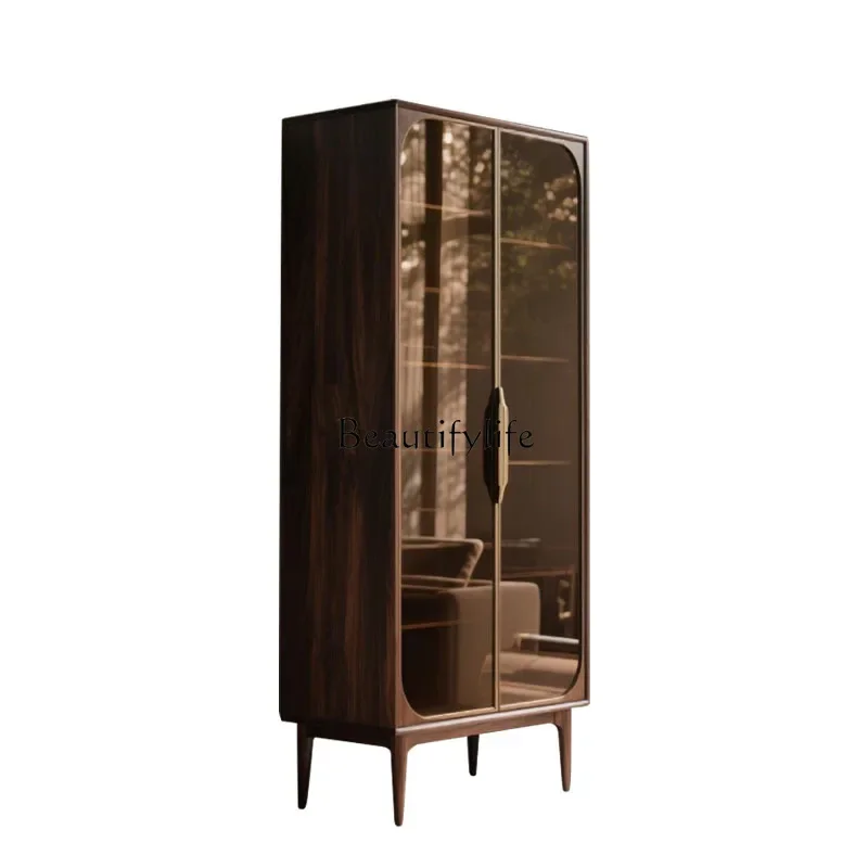 

ls 18New Chinese-style North American black walnut bookcase, living room glass door wine cabinet, minimalist solid wood