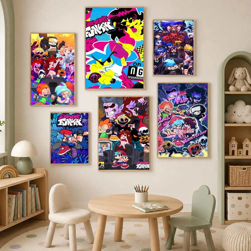 Game Rhythm Friday Night Funkin Poster Self-Stick HD PP paper Wall Art  Waterproof Decor for Bedroom, Living Room，Gift