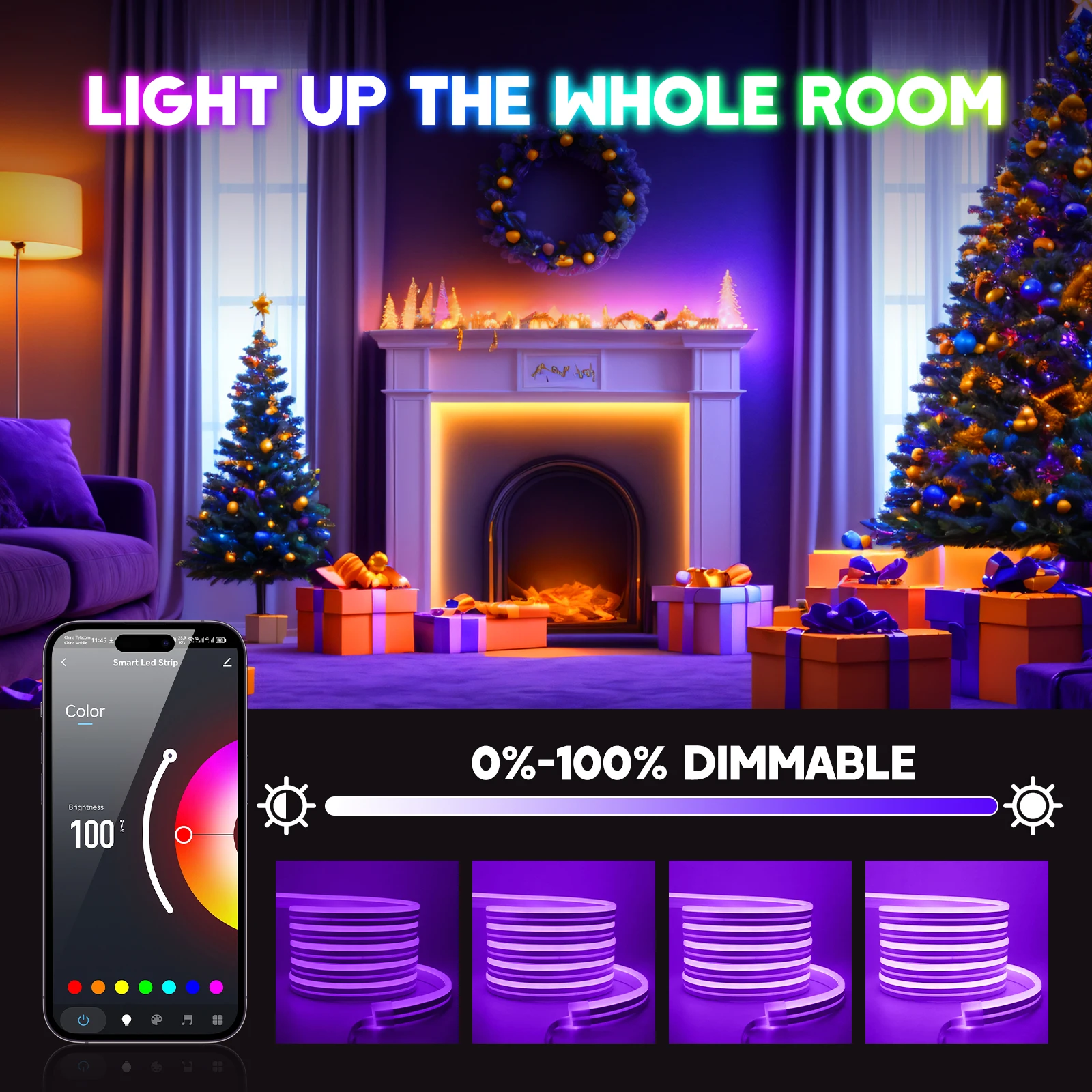 WIFI APP Control RGB Neon Light Set 24V TV BackLight Waterproof Home Decor Bluetooth Dimmerable Flexible Ribbon Rope LED Strip