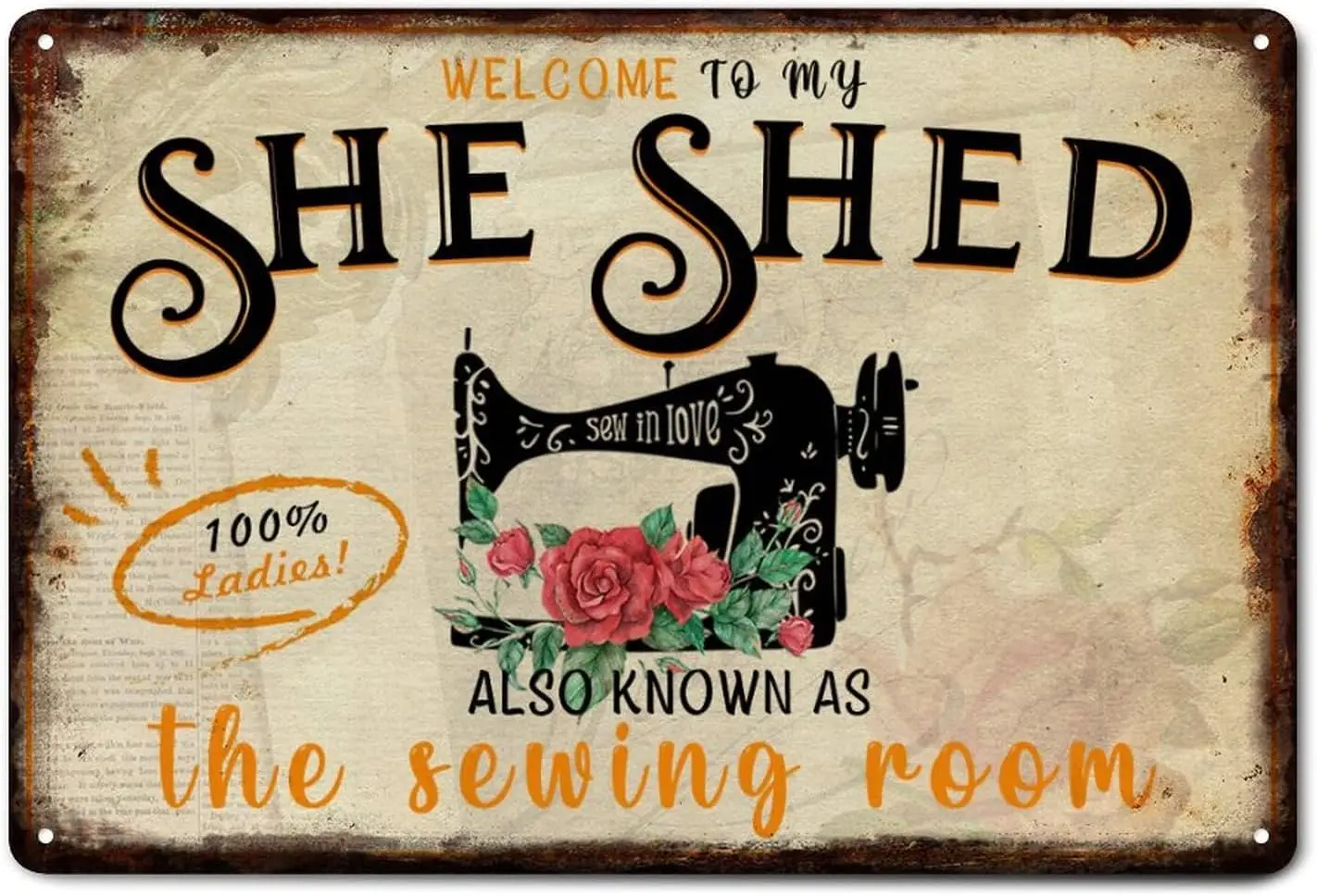 Welcome To My She Shed Tin Metal Sign, Craft Room Inside Decor Idea 8x12in Vintage Signs Wall Decor for Living Room, Bedroom