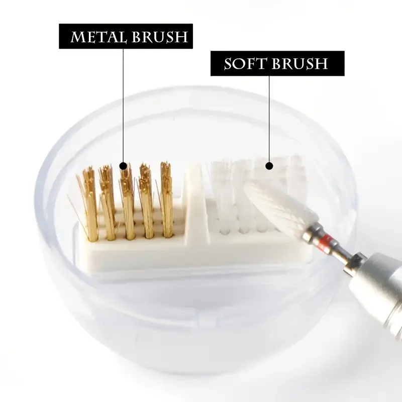 Nail Drill Bits Cleaning Brush Box For Electric Manicure Machine Drills Portable Wash Nail Art Tool
