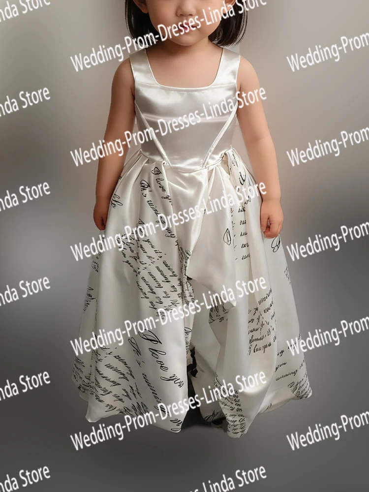 

Text Words Knee-Length Celebrity Dresses for Children Cute Kid's Princess Wedding Birthday Party Prom Gowns Customized