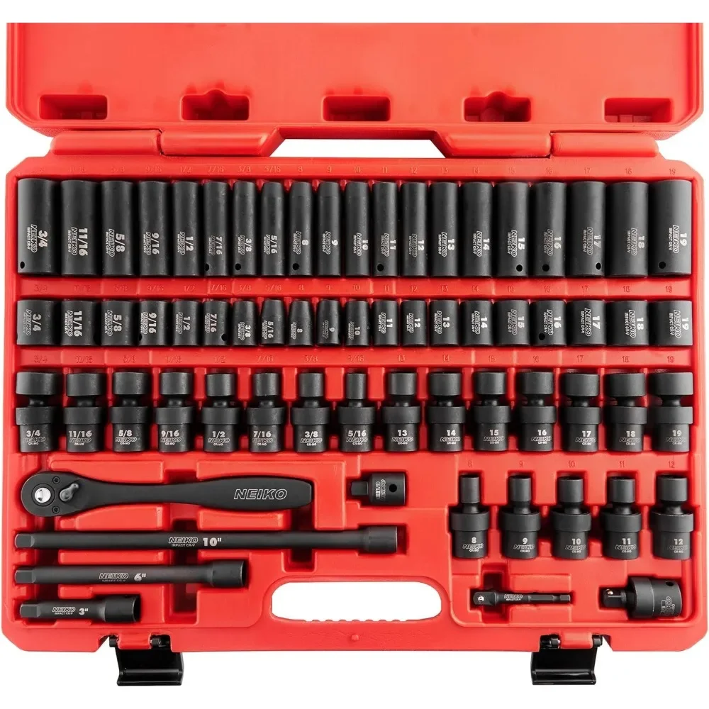 

Impact Socket Set, 3/8” Drive, 67 Piece, Metric and Standard Master Socket Set with Shallow & Deep Sockets,