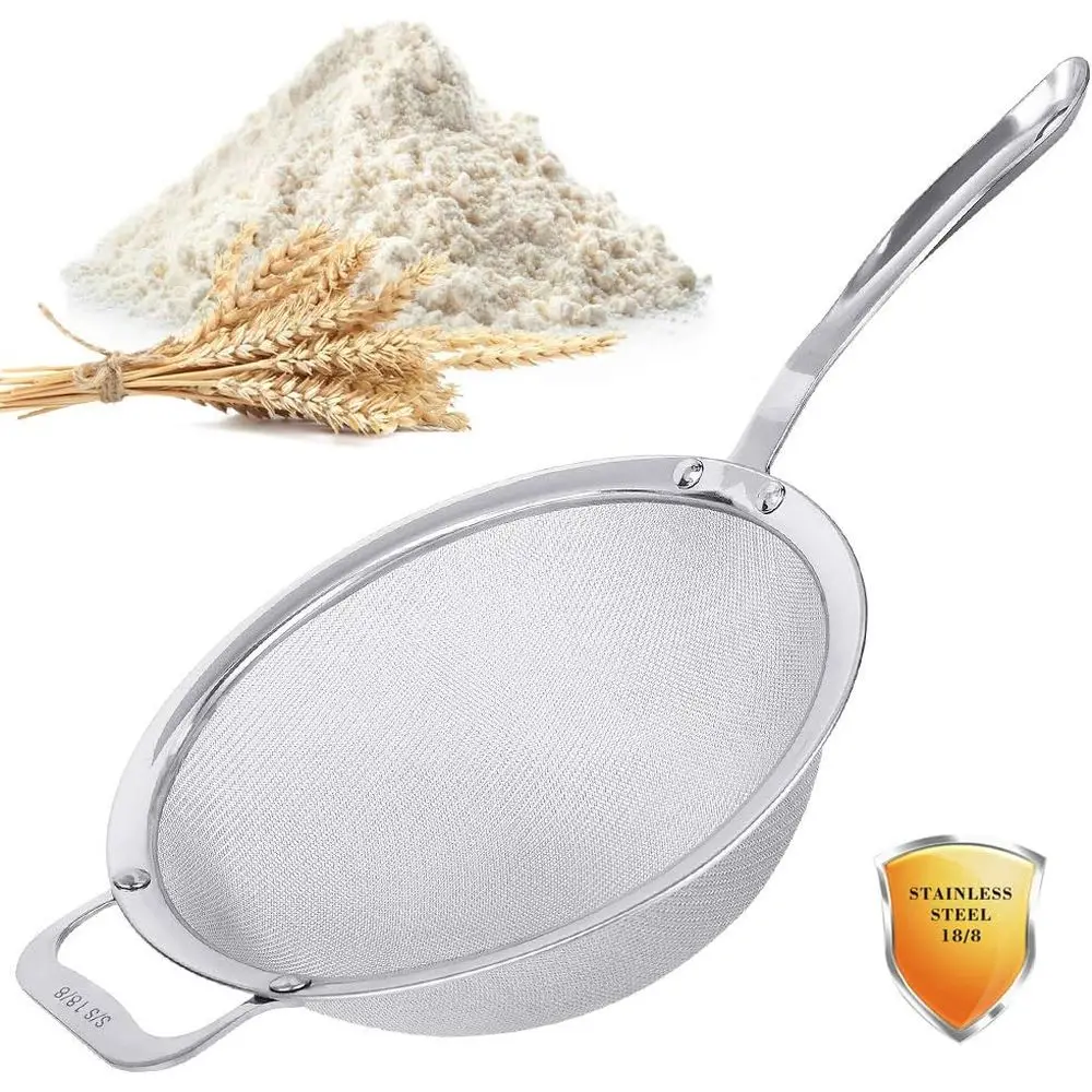 9 Inch Stainless Steel Mesh Strainer with Durable Handle and Wider Hook for Filtering