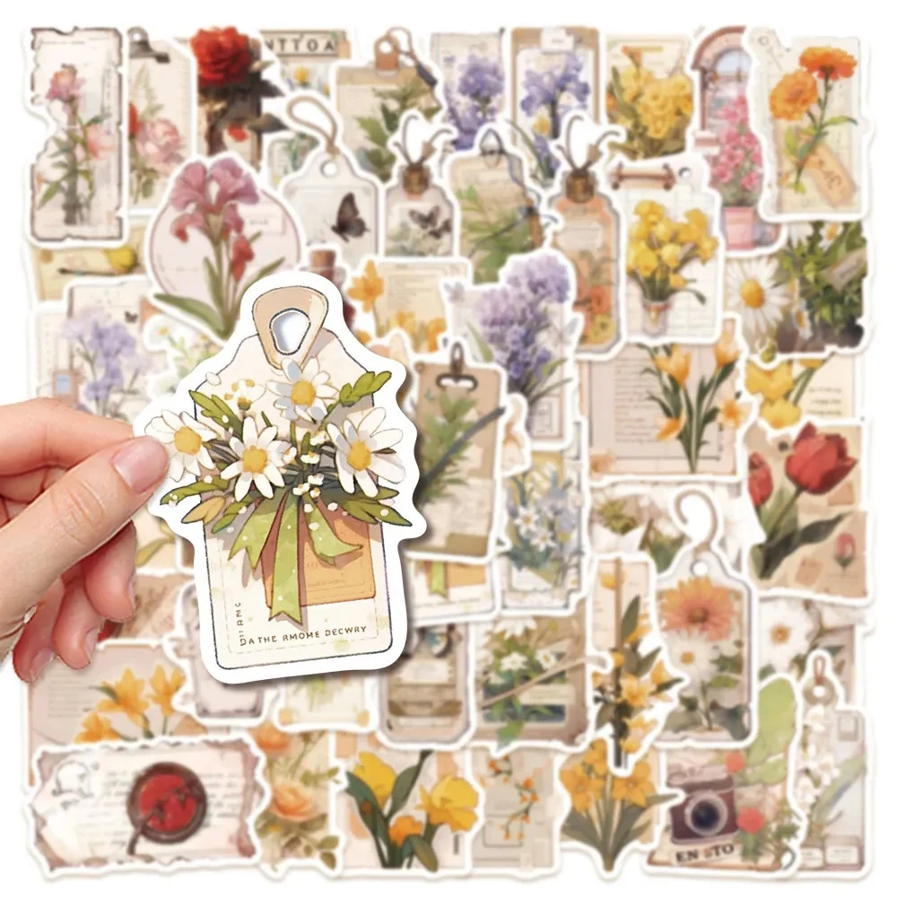 10/30/50pcs Vintage Aesthetic Flower Decoration Stickers Decals Waterproof DIY Journal Planner Stationery Retro Cute Sticker Toy