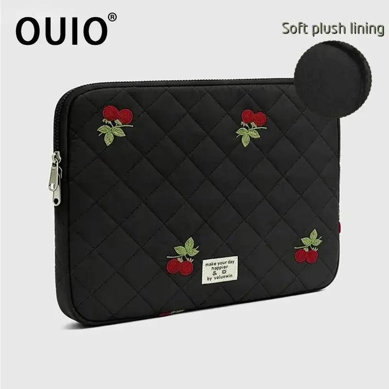 OUIO 13.6 14 15 Inch Embroidery Laptop Sleeve Case For MacBook Air Pro/Neo Dell HP Lenovo Surface Soft Plush Lining Computer Bag
