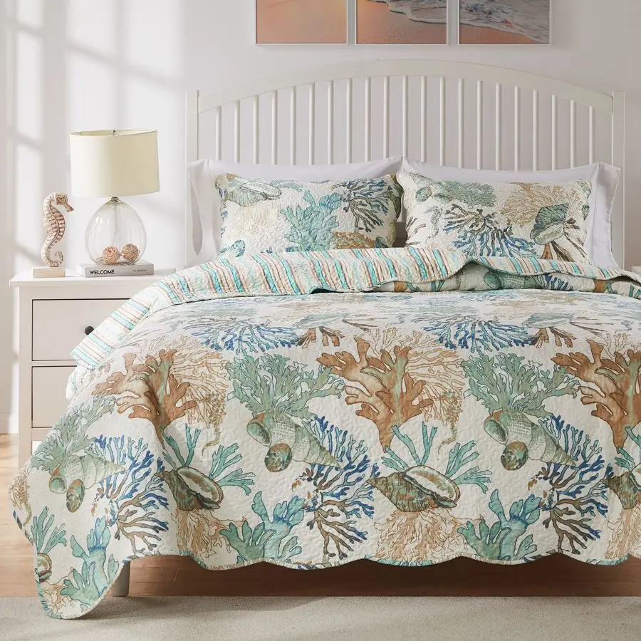 

Bungalow Atlantis Coastal Quilt Set, 3Piece King Cal King, Jade