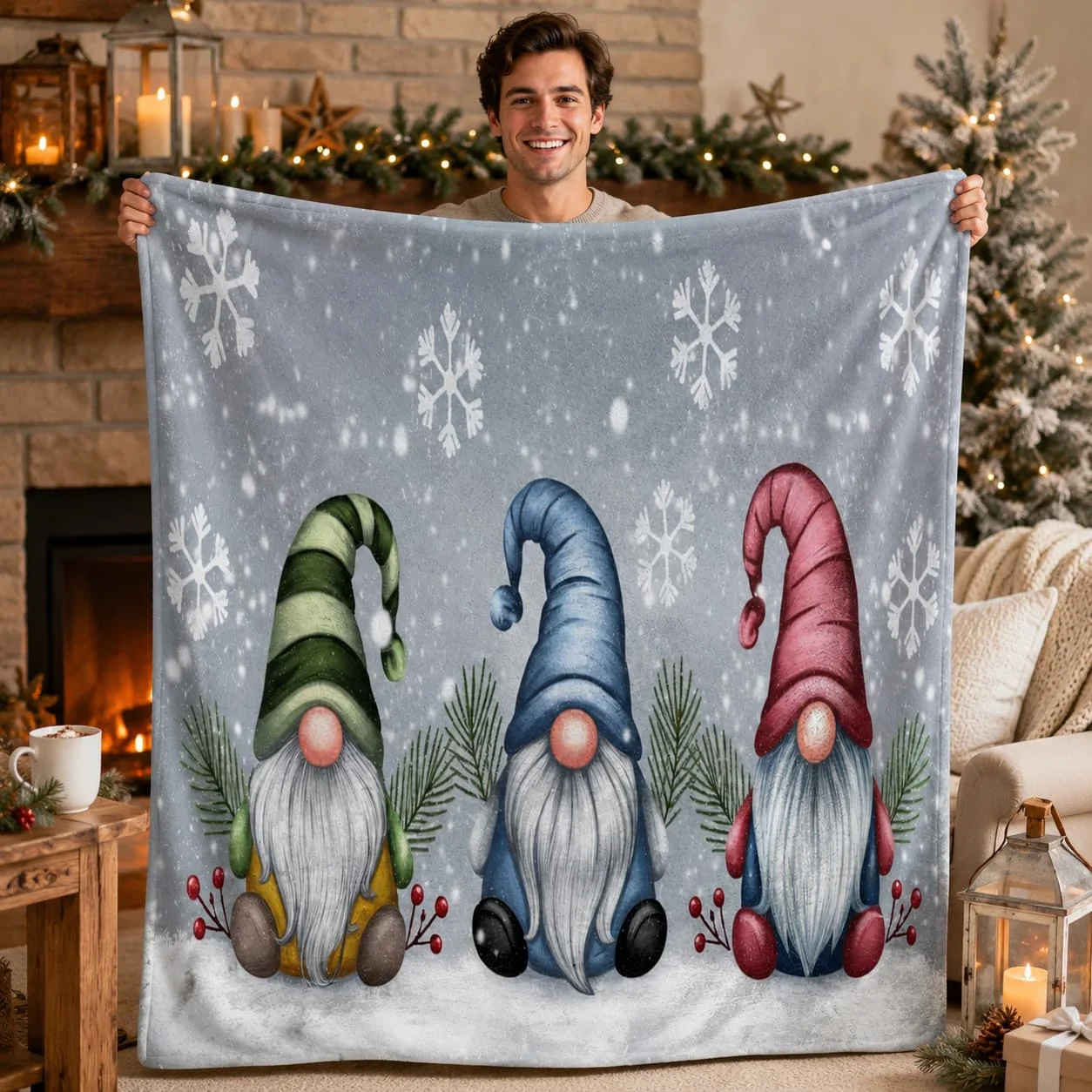 1pc, Gnomes, Flannel Blanket Soft, Warm, Whimsical Design Print Pattern, Suitable for Sofa, Bed, Living Room, AllSeason Use, Halloween |   Christmas |   Room Decor |   Fall Decorations for Home