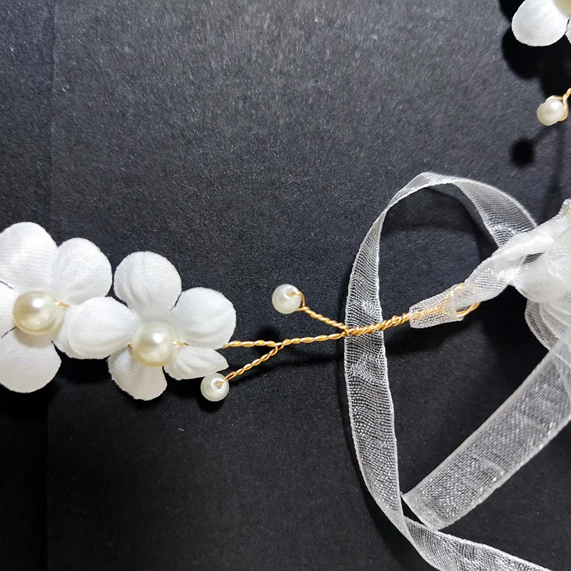 العروس الزفاف اكسسوارات للشعر اللؤلؤ الأرجواني زهرة عقال الفتيات الأبيض الأزهار تاج جارلاند رئيس هوب خوذة الشعر مجوهرات #6