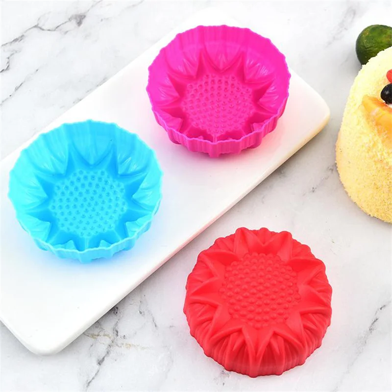 Reusable Sunflower Silicone Cake Cup Mold Muffin Cup Cupcake Liners Colorful Silicone Pastry Muffin Molds DIY Baking Tool