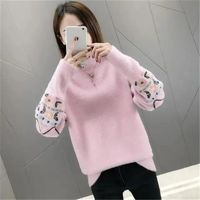 Woman Sweaters 2023 Autumn Winter Tops Turtleneck Sweater Women Slim Pullover Jumper Embroidery Knitted Sweater Pull Femme Hiver